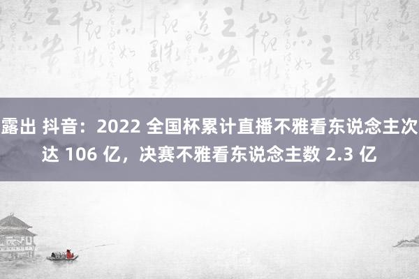 露出 抖音：2022 全国杯累计直播不雅看东说念主次达 106 亿，决赛不雅看东说念主数 2.3 亿